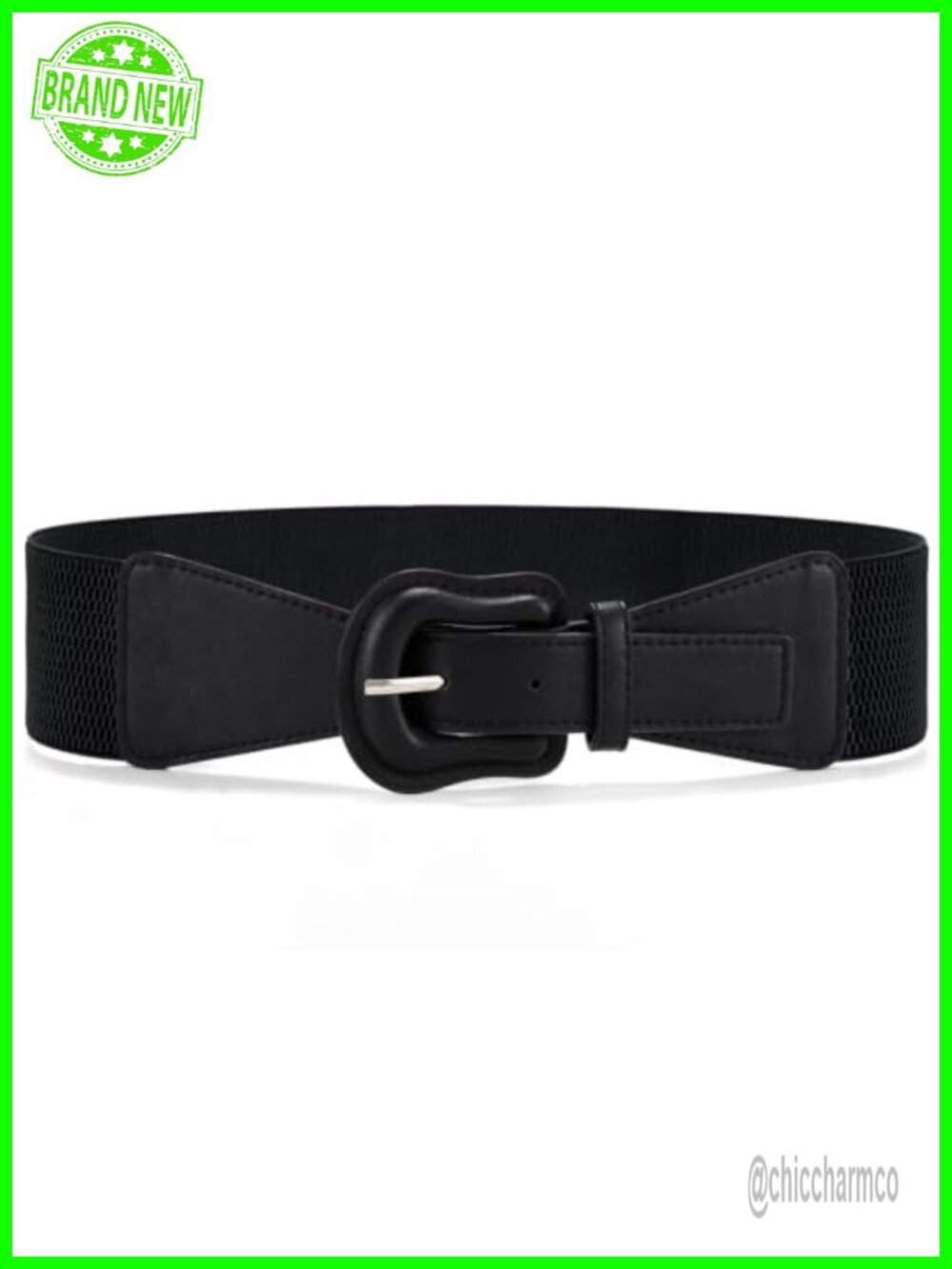 Women Wide Elastic Belt Stretch Dress Belt Interlock Leather Buckle